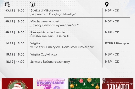 Grudzień pełen świątecznych wydarzeń, na które serdecznie Państwa zapraszamy.